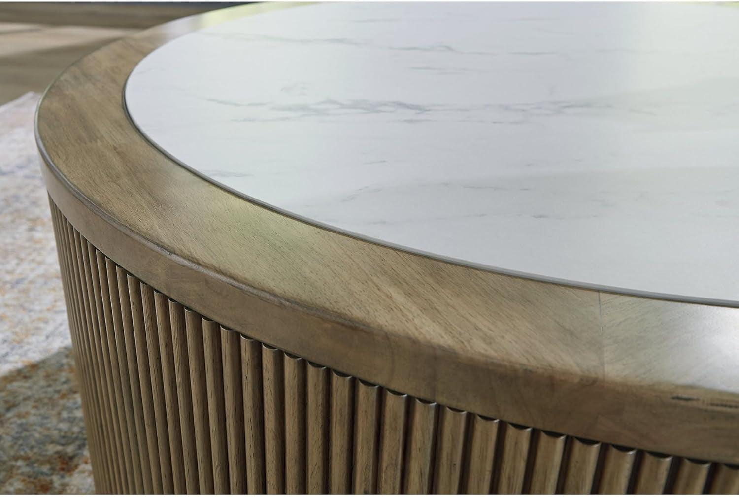 Camdill Casual Coffee Table with Faux Marble Tabletop and Casters, Light Brown & White