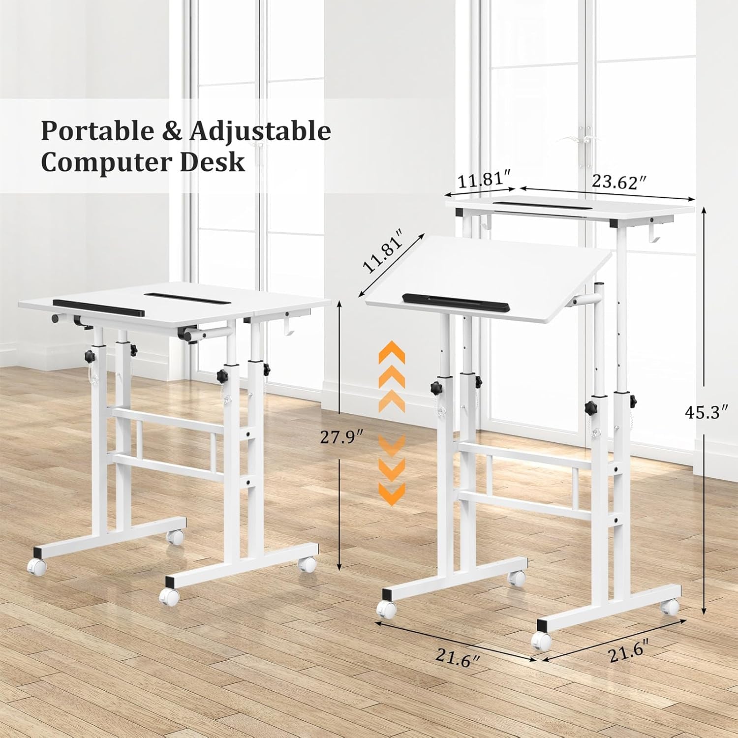 Small Standing Desk with Wheels, Mobile Stand up Desk, Portable Standing Table on Wheels for Walking Pad, Rolling Computer Desk Adjustable Height, Tall Table