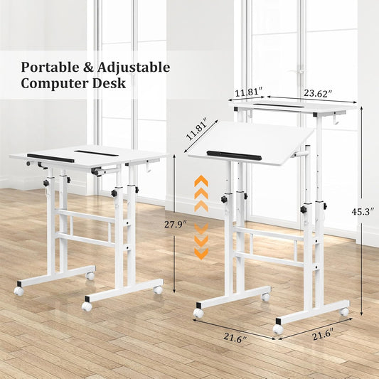 Small Standing Desk with Wheels, Mobile Stand up Desk, Portable Standing Table on Wheels for Walking Pad, Rolling Computer Desk Adjustable Height, Tall Table