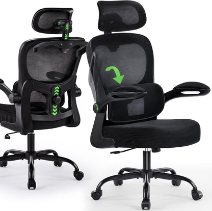 High back mesh ergonomic office chair with headrest and wheels