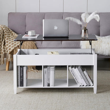 Farmhouse Lift Top Coffee Table, Rustic Grey with Storage Shelf/Hidden Compartment, Mesa De Centro Para Sala, Rustic Brown (White Brown, 40" L)