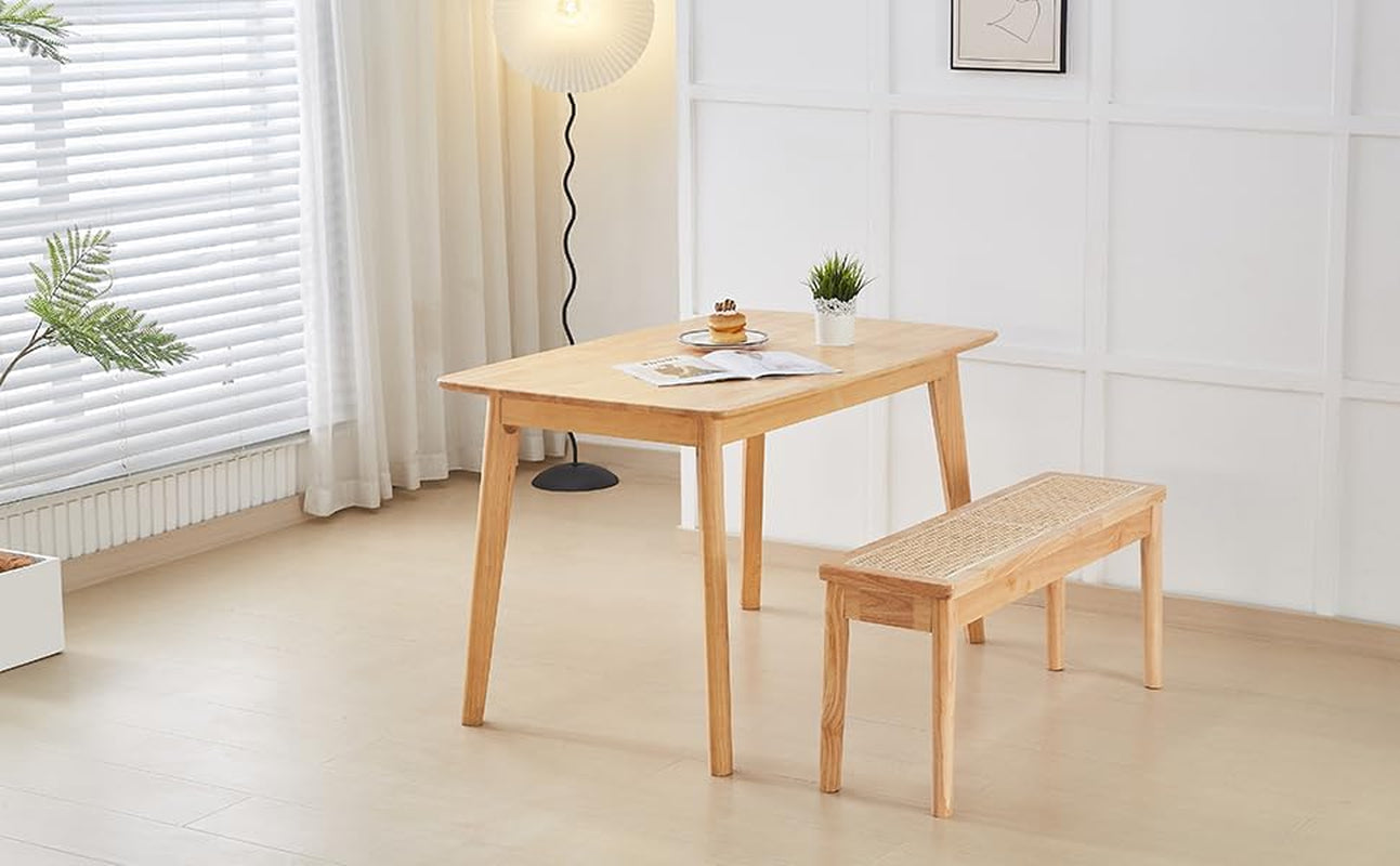 40" Wooden Dining Bench with Hand Woven Rattan Seat,Solid Wood Bench for Entryway,Living Room,Kitchen and Bedroom（Nature Wood，18" H