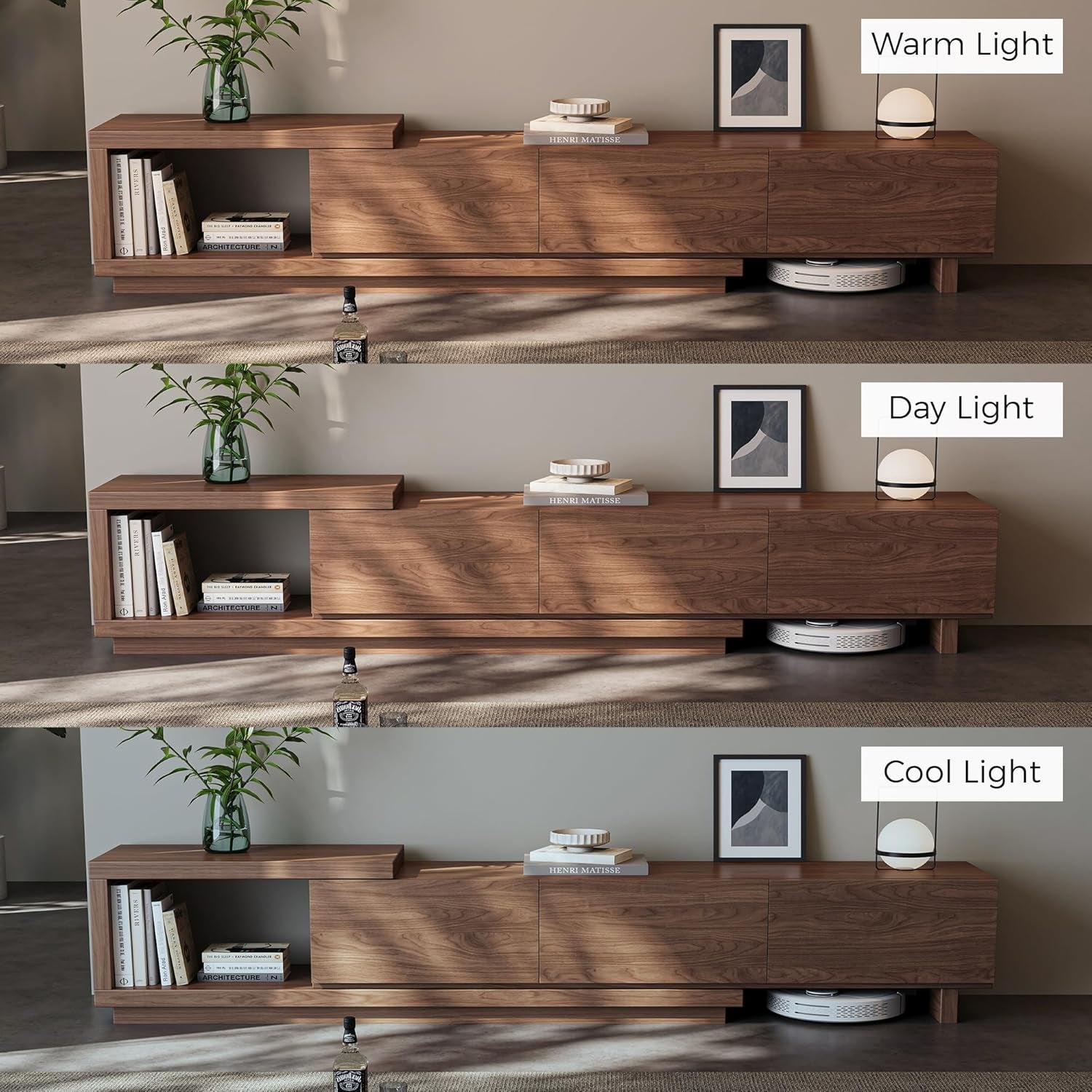 Extendable TV Stand for 65-100 Inches Tvs – Walnut Entertainment Console with 3 Drawers & 1 Storage Compartment, Adjustable Length 68.5''-98.4'' (Walnut, 68.5''-98.4'')