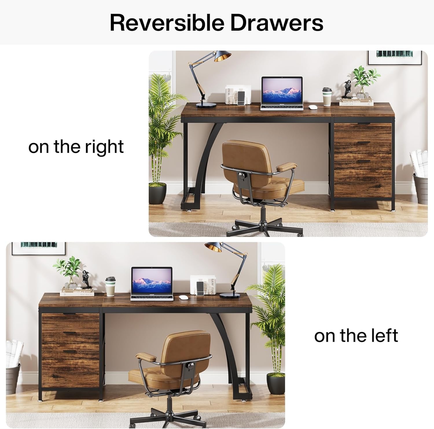 Computer Desk with 3 Drawers, 59-Inch PC Desk with Reversible Drawers, Industrial Study Writing Table Workstation with File Storage for Home Office, Rustic Brown