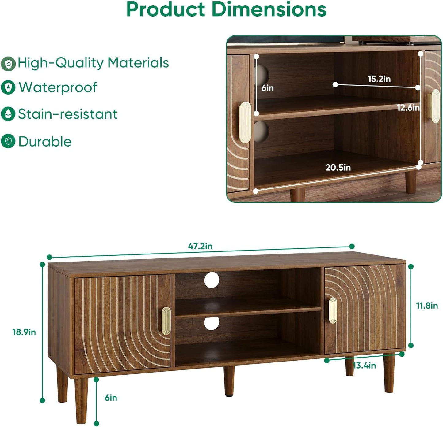 47" TV Stand for Tvs up to 55 Inch, Entertainment Center with Storage and Adjustable Shelves, Modern Media Console for Living Room, Walnut