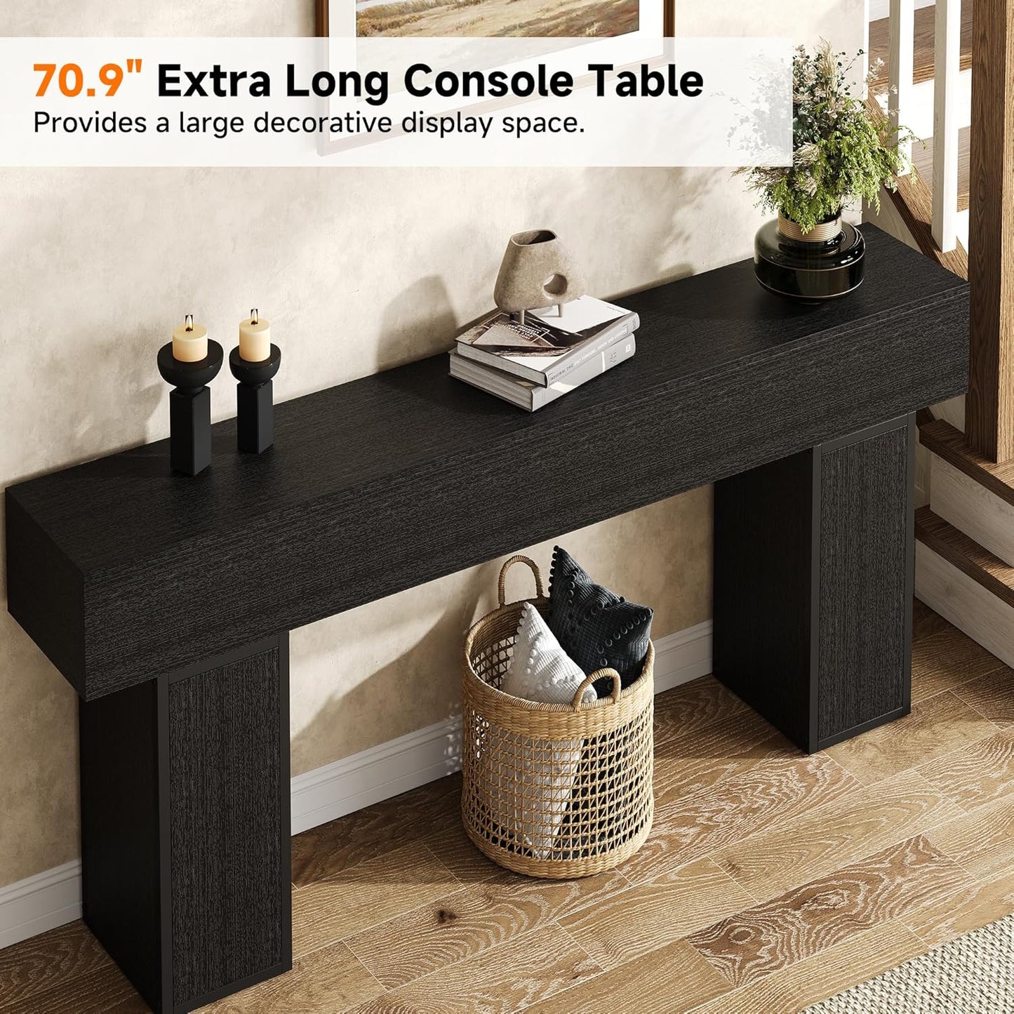 70.9-Inch Long Console Table, Wooden Sofa Table behind Couch Tables, Farmhouse Entryway Table Accent Table for Entrance, Hallway, Living Room, Foyer, Black