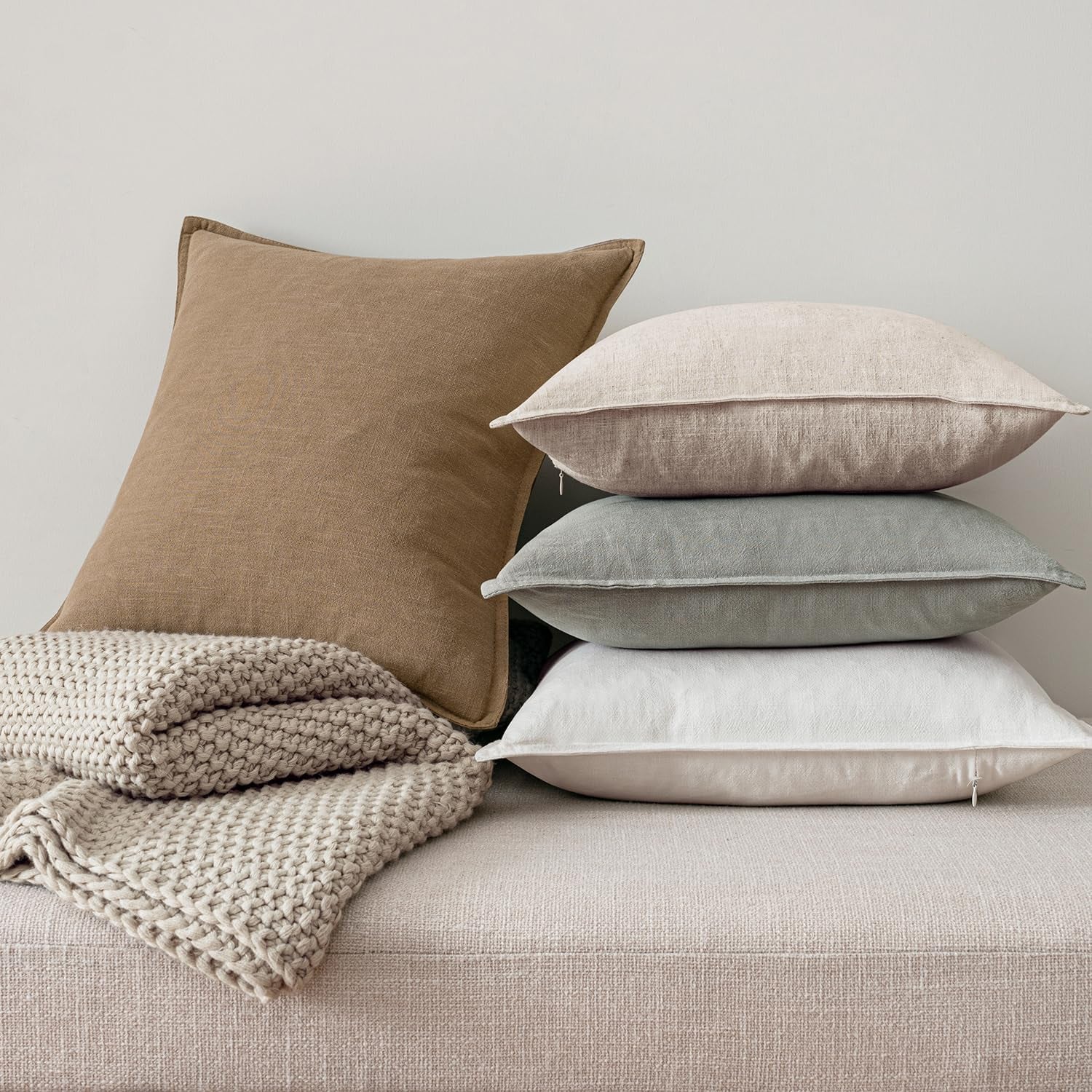 Neutral Linen Pillow Covers Pack of 4 Decorative Natural Solid Throw Pillow Covers Soft Accent Boho Farmhouse Couch Pillowcases Modern Home Decors for Living Room Bed Sofa 18X18 Inch