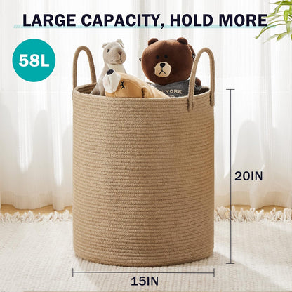 Jute Rope Laundry Hamper Basket by , 58L Tall Laundry Basket, Baby Nursery Hamper for Blanket Storage for Bedroom-Large-Jute