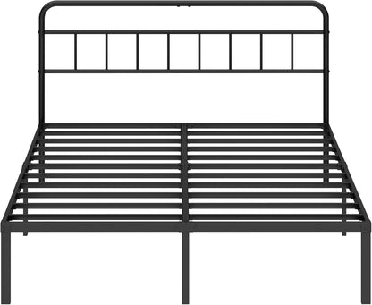 Queen Bed Frame with Classic Headboard,Strong Metal Slats Support,Under Bed Storage Space,No Box Spring Needed,Easy to Assemble,Black