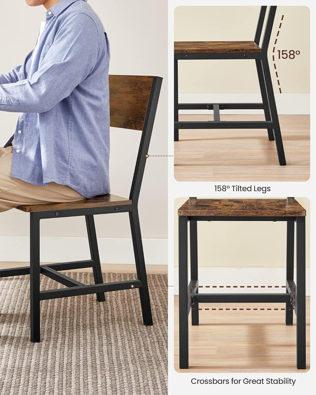 Dining Chair Set of 4, Wood Kitchen Chairs with Metal Steel Frame, Easy to Assemble, Comfortable Seat, Modern Farmhouse Chair for Kitchen, Bedroom, Living Room, Wheat Brown and Cloud White