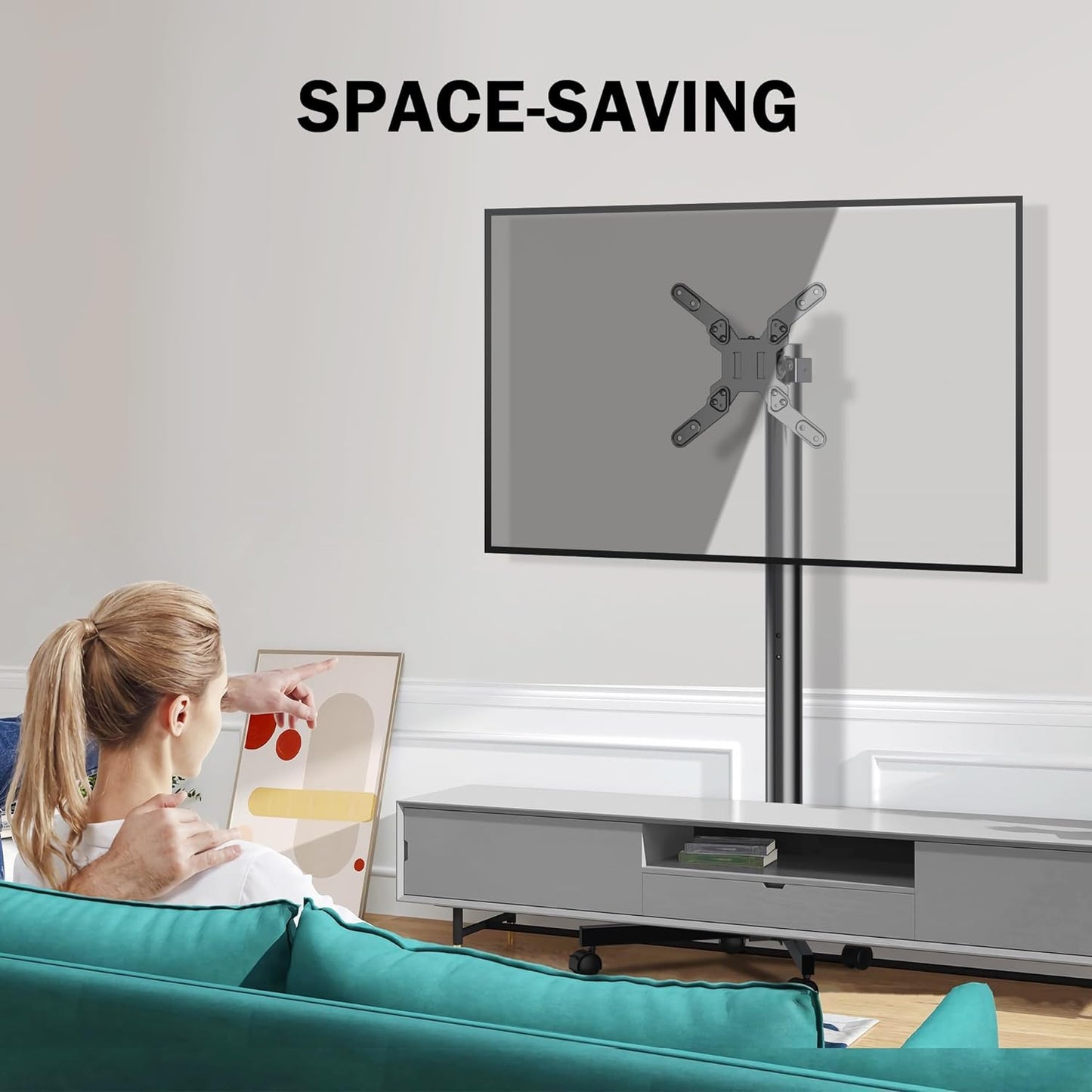 Mobile TV Carts, Rotating Rolling TV Stand on Wheels for 13-50" Flat/Curved Tvs Height Adjustable 30° Tilt Floor TV Stand Portable Monitor Stand Holds up to 44Lbs Max VESA 200X200Mm ML1350