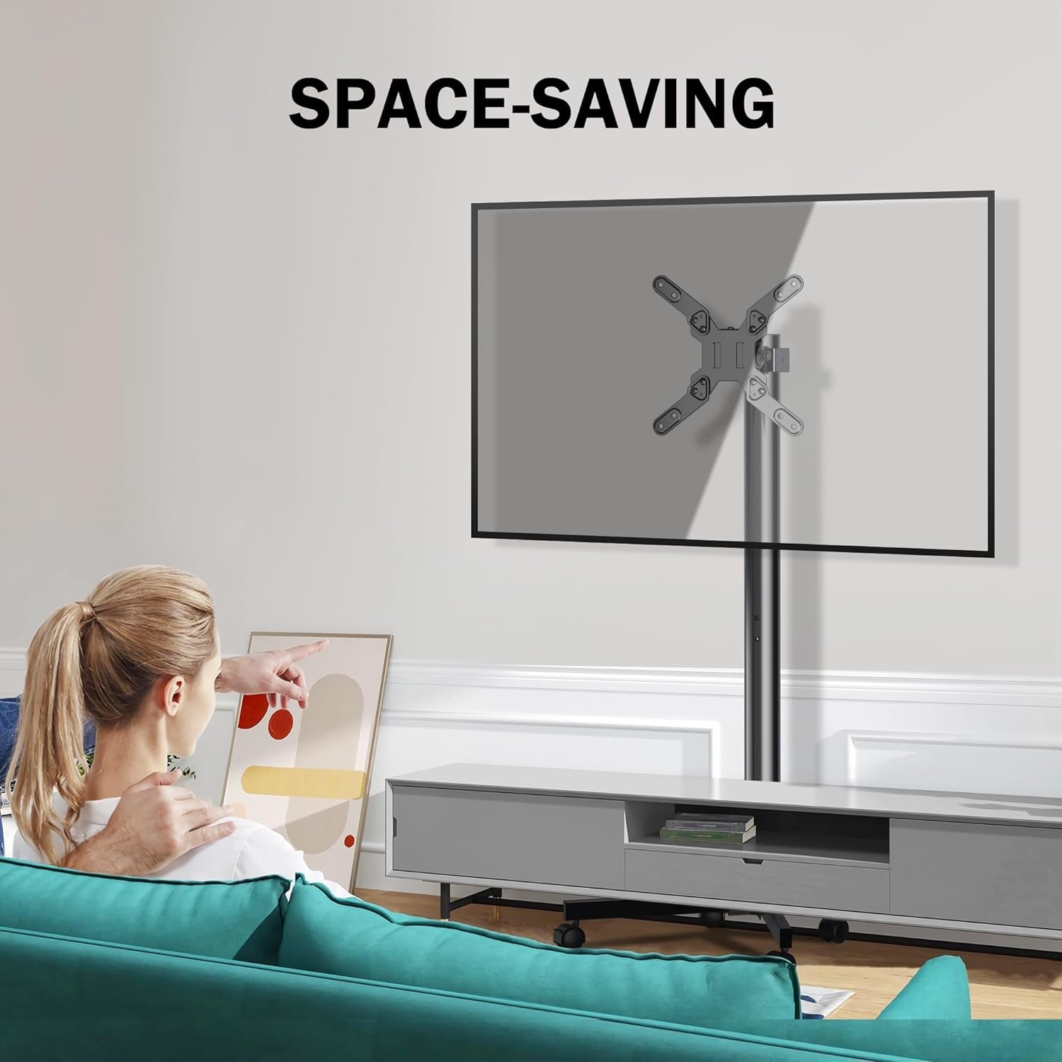 Mobile TV Carts, Rotating Rolling TV Stand on Wheels for 13-50" Flat/Curved Tvs Height Adjustable 30° Tilt Floor TV Stand Portable Monitor Stand Holds up to 44Lbs Max VESA 200X200Mm ML1350