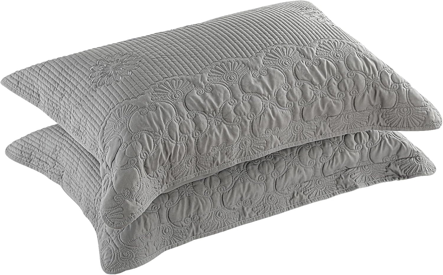 Pillow Shams King Size Set of 2, Ultra Soft Breathable Quilted Embroidery Pillow Cases 20 X 36 Inches for Sleeping, Decorative Microfiber Bed Pillowcases Easy Care, Gray