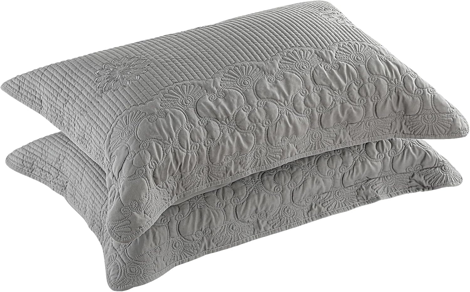 Pillow Shams King Size Set of 2, Ultra Soft Breathable Quilted Embroidery Pillow Cases 20 X 36 Inches for Sleeping, Decorative Microfiber Bed Pillowcases Easy Care, Gray