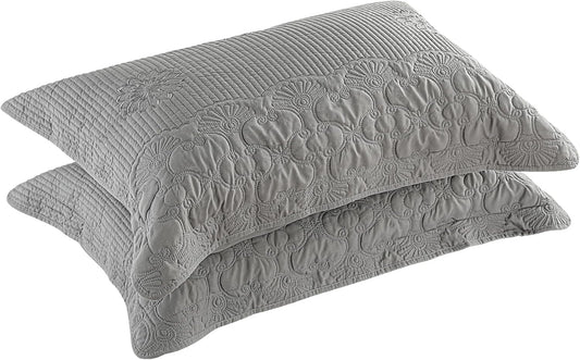 Pillow Shams King Size Set of 2, Ultra Soft Breathable Quilted Embroidery Pillow Cases 20 X 36 Inches for Sleeping, Decorative Microfiber Bed Pillowcases Easy Care, Gray