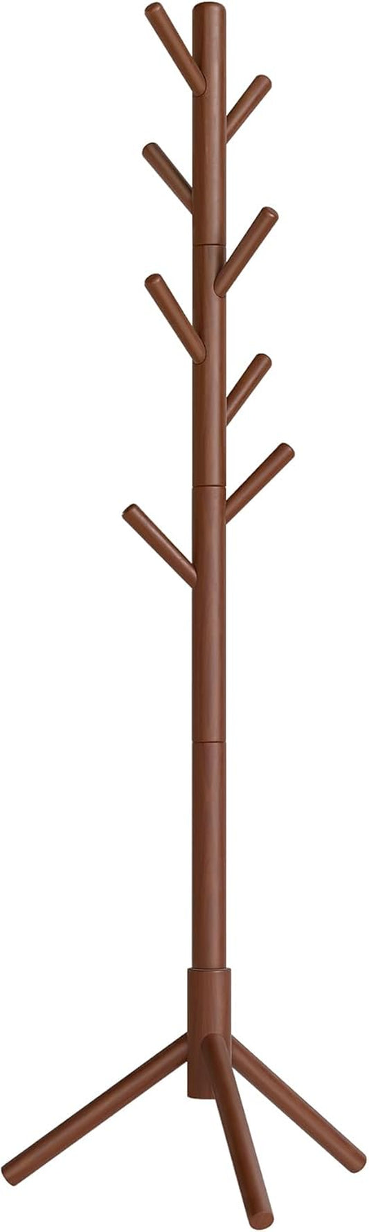 Solid Wood Coat Rack, Free Standing Tree-Shaped Coat Rack with 8 Hooks, 3 Height Options, for Clothes, Hats, Bags, Living Room, Bedroom, Home Office, Caramel Brown URCR04WN