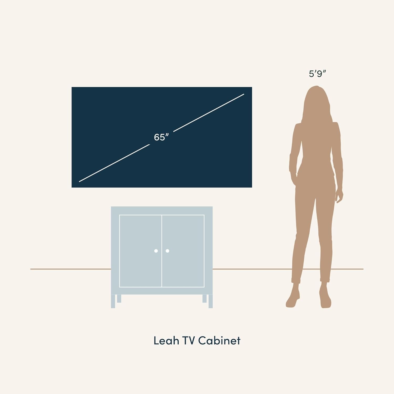 Leah Boho Entryway Storage Cabinet or Sideboard Cabinet for Kitchen or Living Room with Ball-Style Feet, Natural Seagrass Door Fronts and Solid Wood Legs, Light Brown