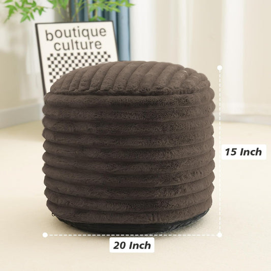 Pouf Ottoman Stuffed round for Foot Rest, Faux Fur Poufs with Foam Chunk Filling, Storage Ottoman Pouf Foot Stool Cushion, 20 X 15 Inch Floor Chair for Living Room Bedroom Home Decor, Brown