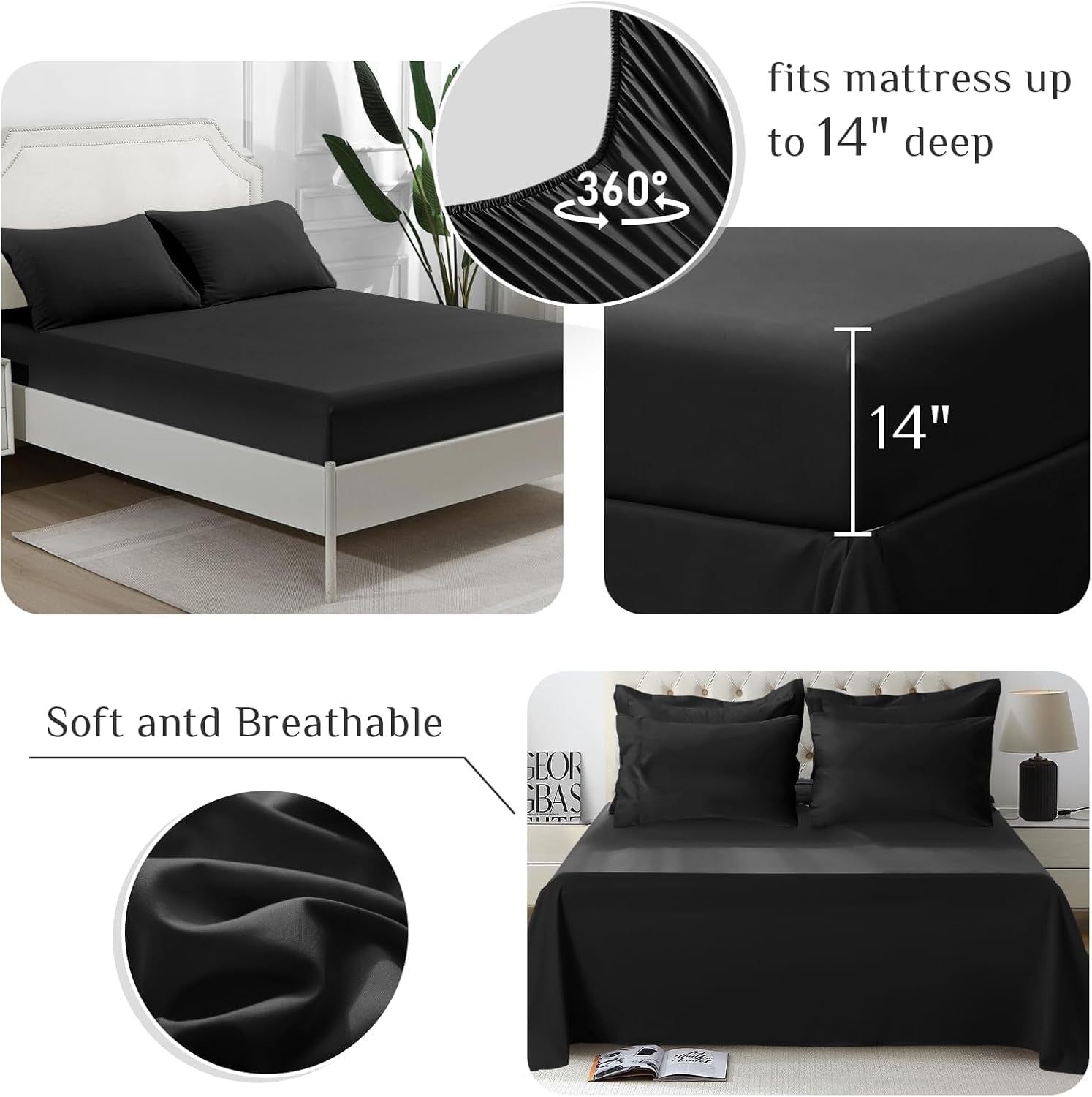 Queen Comforter Set, Ultra-Soft Bed in a Bag Queen Size 7 Pieces, Oeko-Tex Certified Bedding Set with down Alternative Comforter, Sheets, Pillowcases & Shams, Black