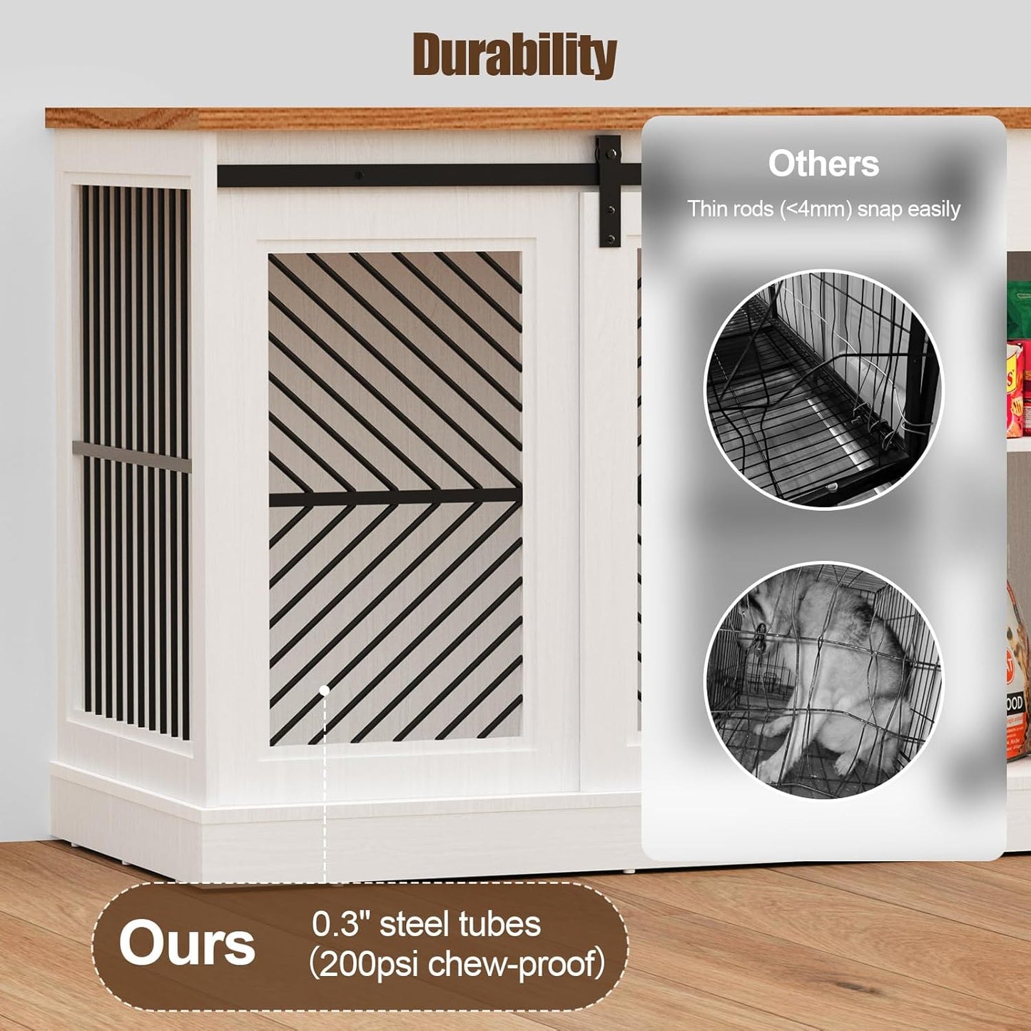 86.6” Large Dog Crate Furniture for 2 Dogs, Decorative Wooden Double Dog Kennel Indoor, Dog Cage TV Stand with Durable Lock & Storage Shelves for Medium Small Pets