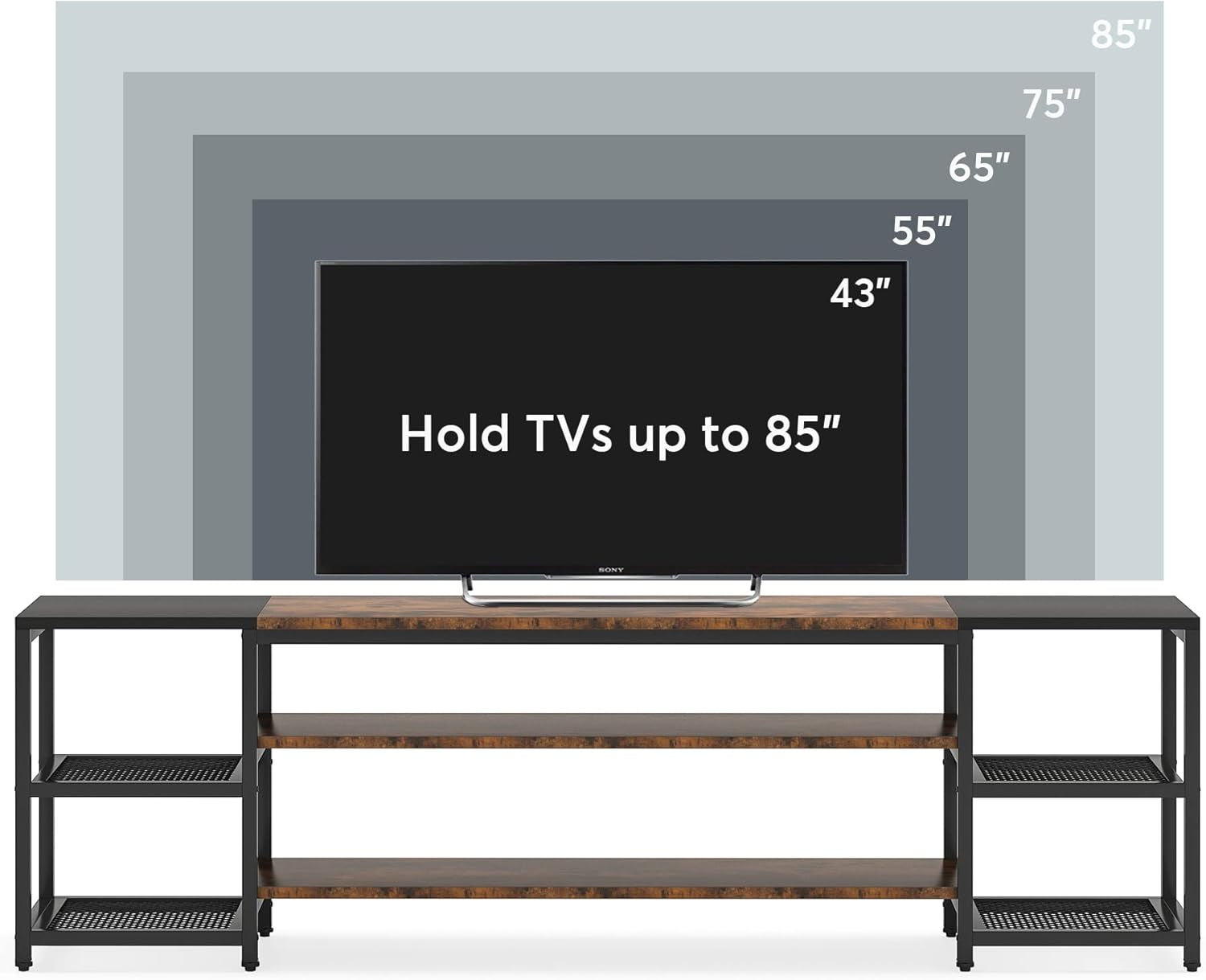 78 Inch TV Stand for Tvs up to 85 Inch, Media Entertainment Center Console Table, Industrial 3-Tier TV Console Table with Storage Shelves for Living Room, Entertainment Room