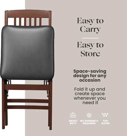 Compact Folding Wood Dining Chairs (Set of 2) – No Assembly, PU Leather Cushions, 400 Lb Load Capacity, Space-Saving Design for Apartment & Kitchen Use