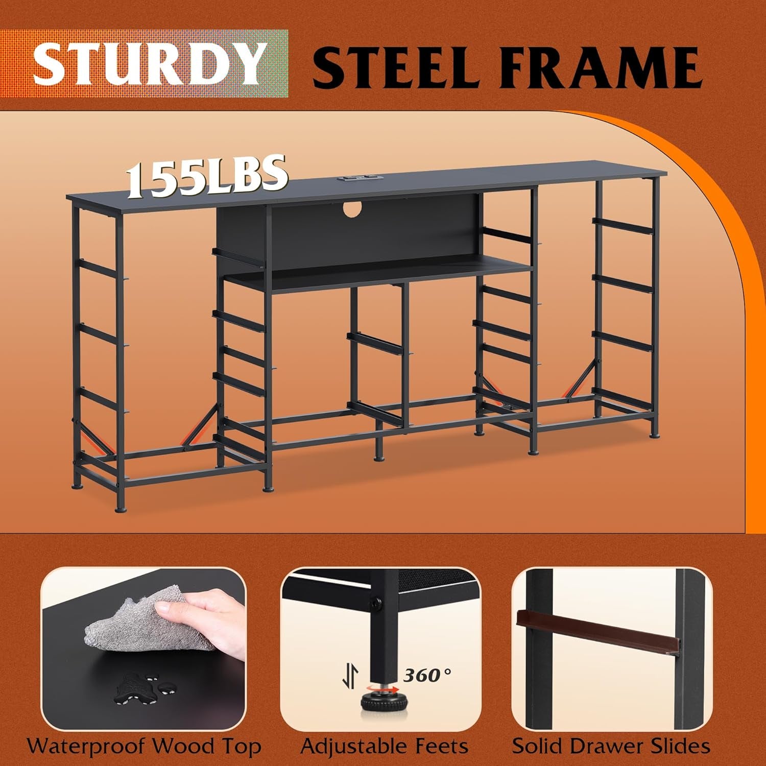 12 Drawer Dresser for Bedroom, Black Dresser TV Stand for 65, 70, 75 Inch TV with Led Light & Charging Station, Wide Chest of Drawers with Open Shelves, Fabric Dressers for Closet, Living Room