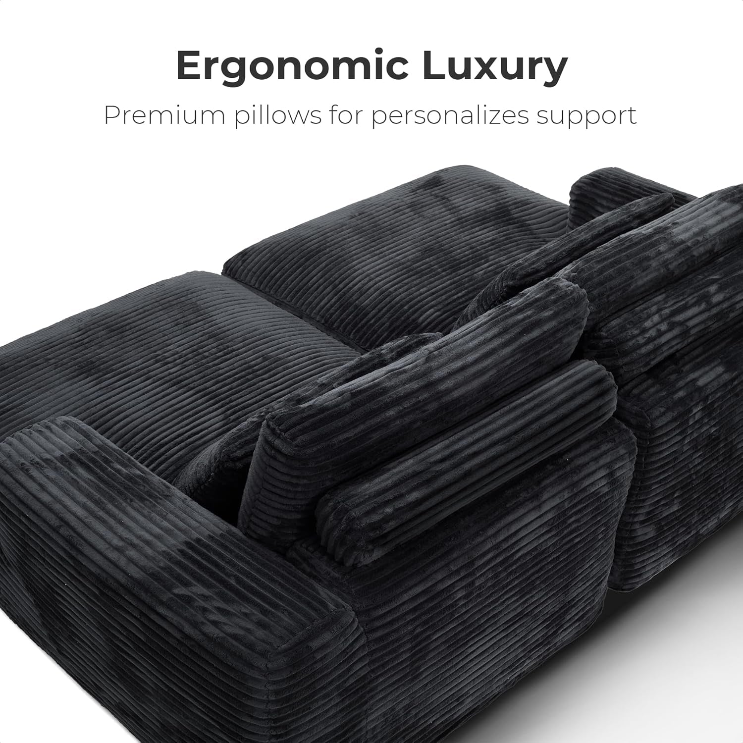 93" Double Chaise Lounge Sofa Bed - Plush Corduroy, No Assembly, Deep Seat Cloud Couch for Living Room, Home Theater (Black)