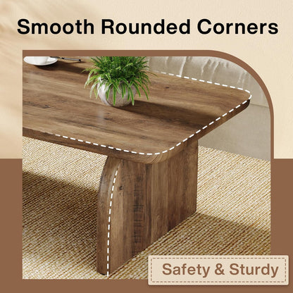 Rectangle Coffee Table, 47-Inch Wood Rectangular Living Room Table, Farmhouse Accent Center Low Cocktail Tea Table with Sturdy Base & Rounded Corners, Easy Assembly (Rustic Brown)
