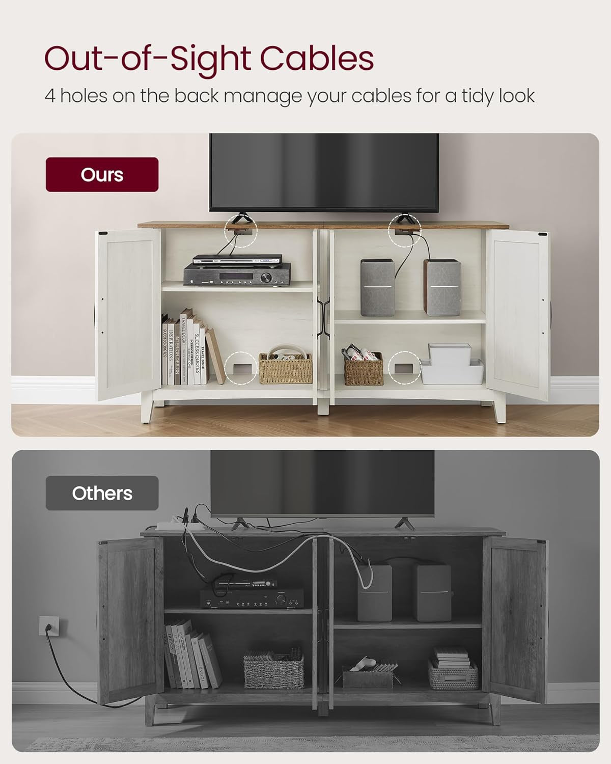 LIRY Collection - Storage Cabinet, Buffet Cabinet, Sideboard, Credenza, with Adjustable Shelves, for Living Room, Entryway, Rustic White and Honey Brown ULSC381W01