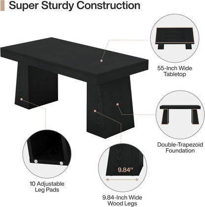 55" Executive Desk, Wooden Office Desk with Double Pedestal, Modern Simple Computer Writing Table for Home Office, Black