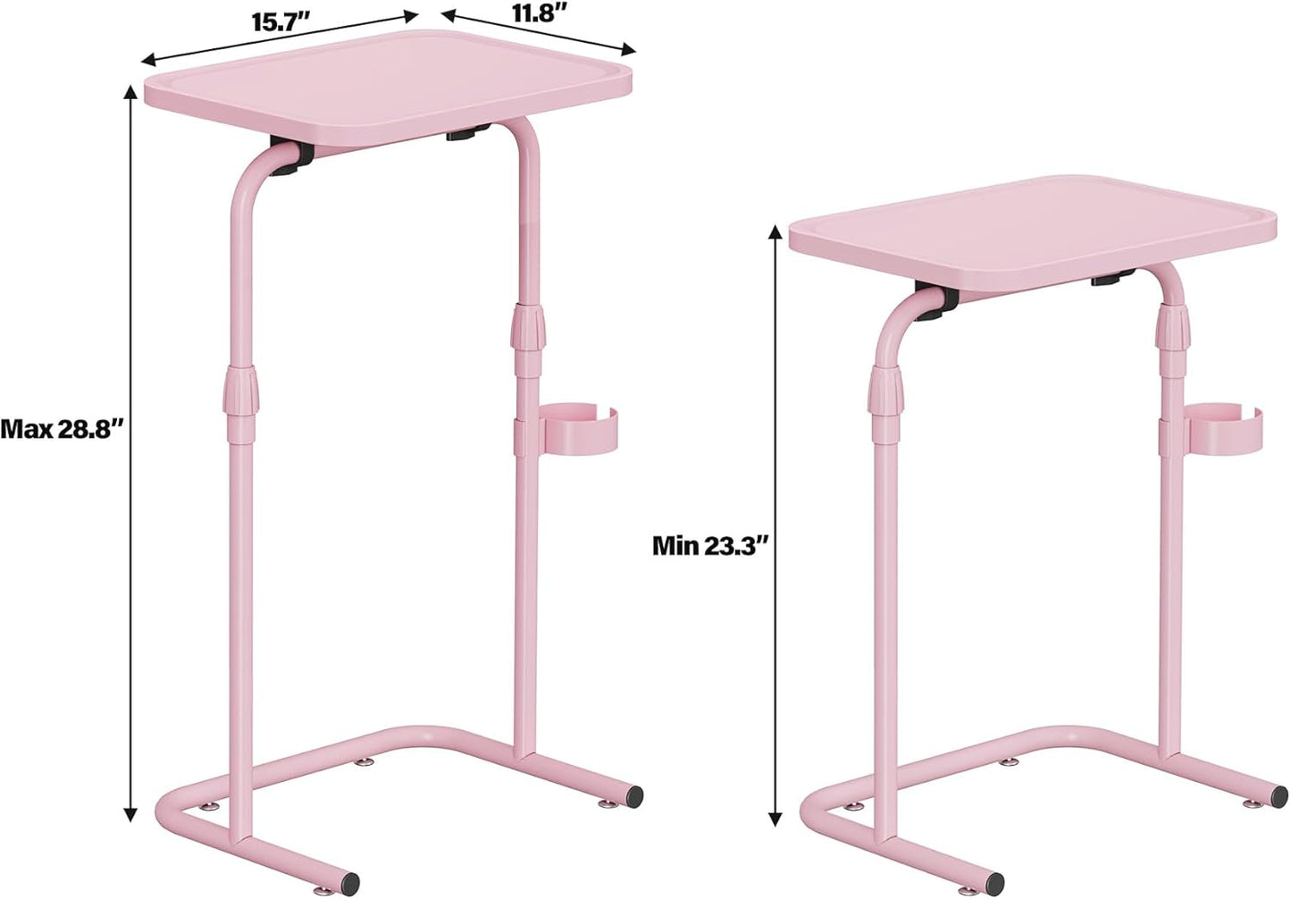 C Shaped End Table with Tiltable Surface, Adjustable Height Side Table, Slide under Couch Table TV Tray for Eating, Sofa Tray for Livingroom, Bedroom Pink TB01BP091