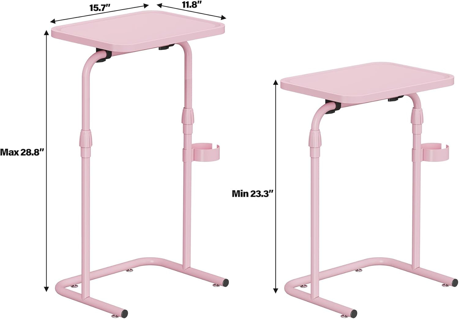 C Shaped End Table with Tiltable Surface, Adjustable Height Side Table, Slide under Couch Table TV Tray for Eating, Sofa Tray for Livingroom, Bedroom Pink TB01BP091