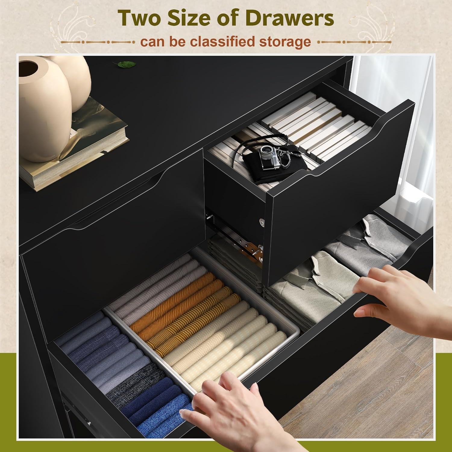 6 Drawer Dresser for Bedrom,Tall Black Chest of Drawers for Bedroom, Hallway, Modern 43.2" H X 27.6" W X15.6 D