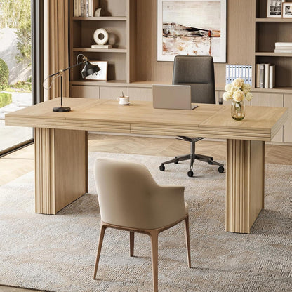 63" Executive Desk, Large Office Computer Desk with Heavy-Duty Legs and Thickened Desktop, Elegant Writing Workstation Study Table Conference Table for Office, Black