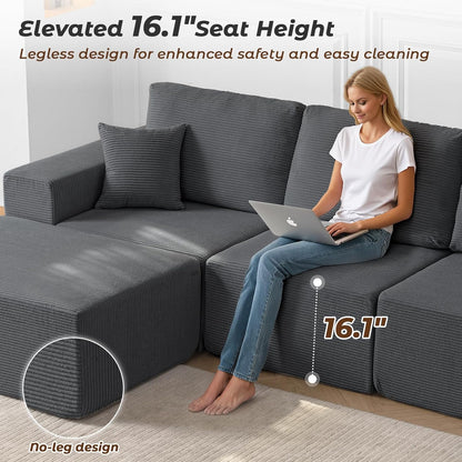 Modular Sectional Couch Modern 108" L Shaped Boneless Cloud Couch with Deep Seat, Sectional Sofa for Living Room Bedroom Apartments Dorms, No Assembly Required, Dark Grey