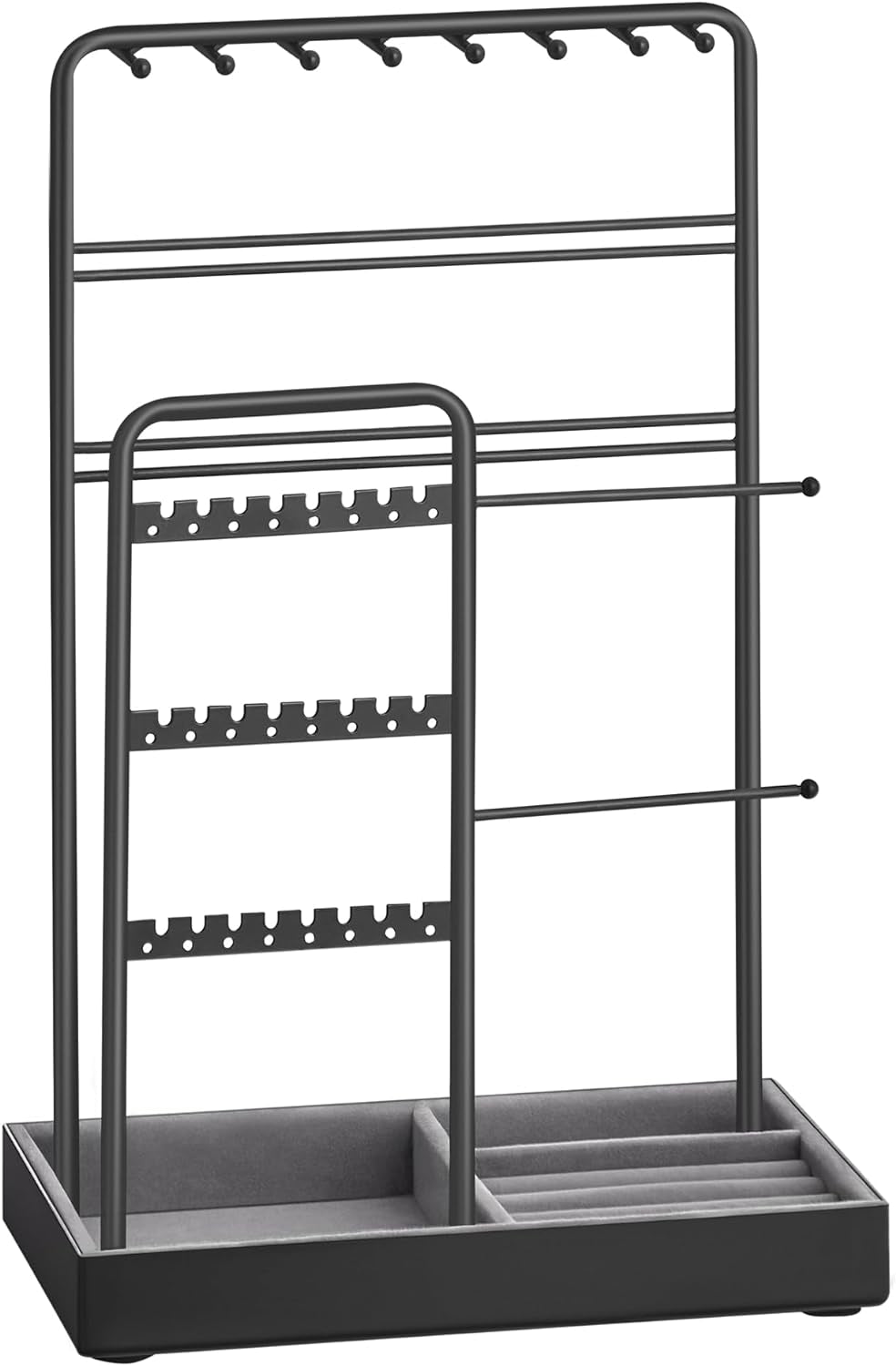 Jewelry Holder, Jewelry Organizer, Jewelry Display Stand with Metal Frame, Velvet Tray, Necklace Earring Bracelet Holder, for Studs, Rings, Gift Idea, Ink Black UJJS021B01