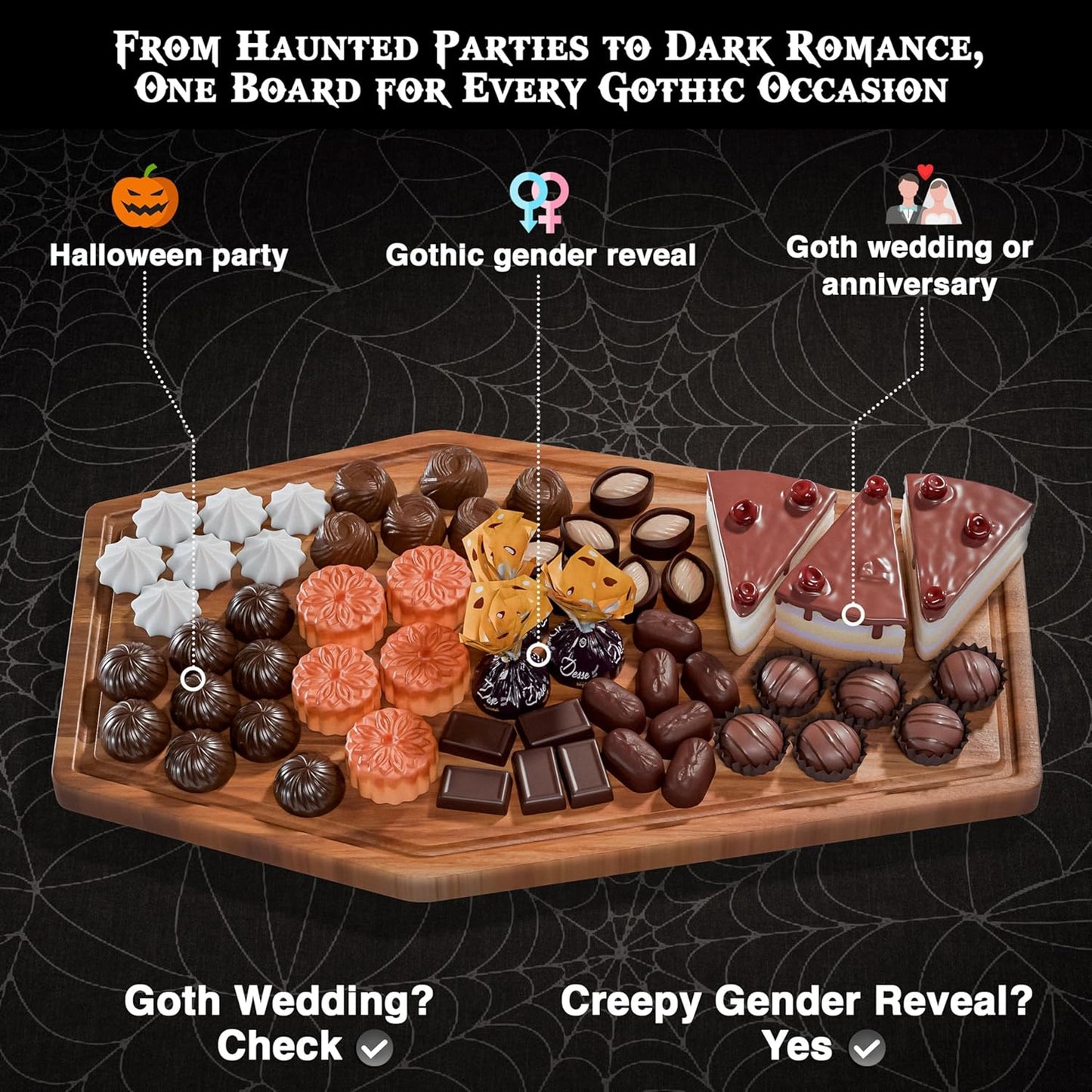 New - Large Coffin Charcuterie Board - Gothic Acacia Wood Coffin Shaped Cutting Board 17X10.5Inch, Halloween Wooden Serving Tray, Goth Platter, Spooky Decor Gifts