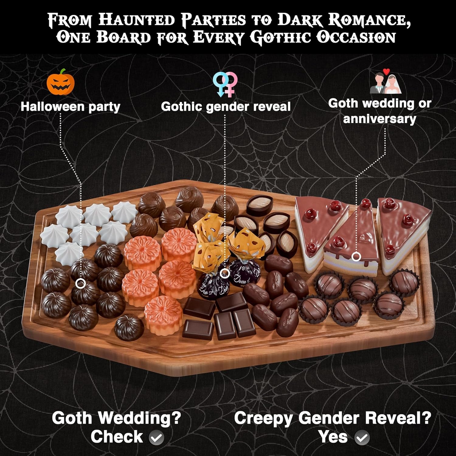 New - Large Coffin Charcuterie Board - Gothic Acacia Wood Coffin Shaped Cutting Board 17X10.5Inch, Halloween Wooden Serving Tray, Goth Platter, Spooky Decor Gifts
