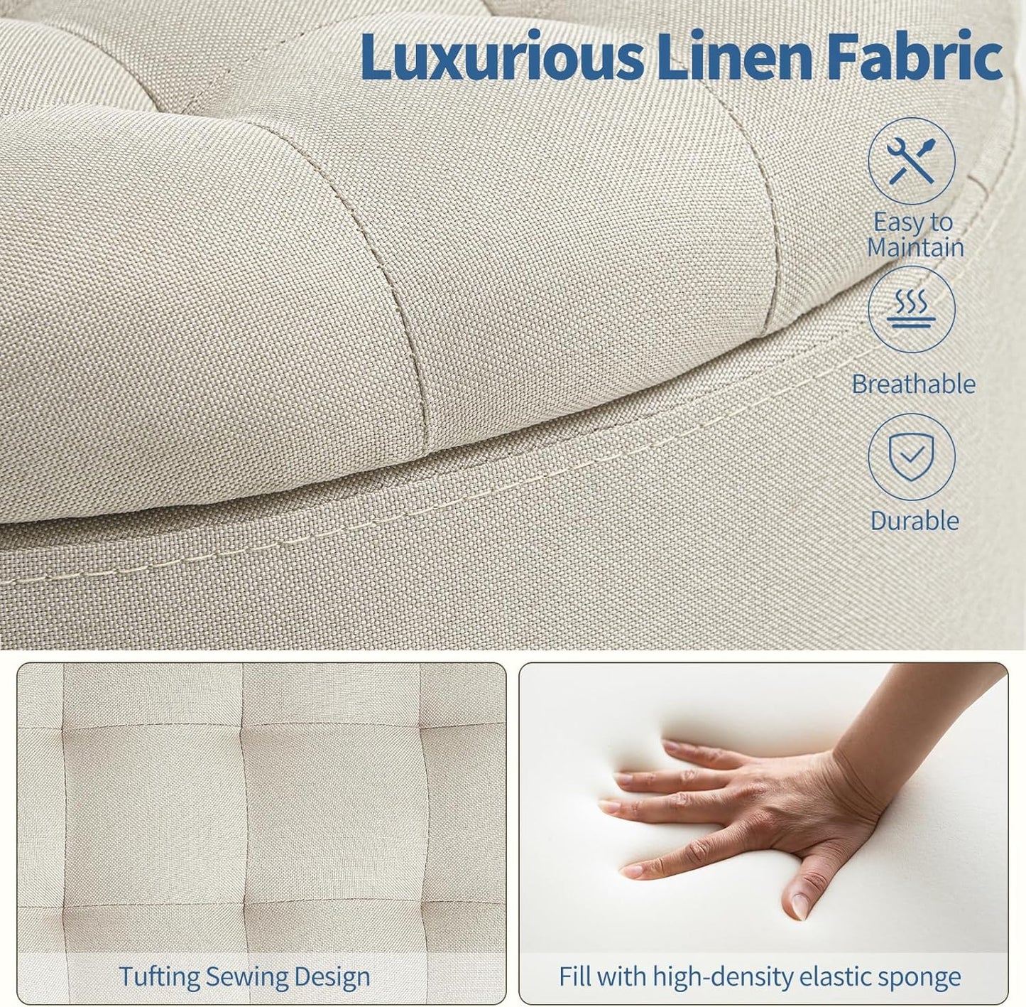 Modern round Storage Ottoman,Button Tufted Ottoman Foot Stools Ottoman Footstool with Removable Lid Storage Ottoman for Living Room, Bedroom, Makeup Room，Beige