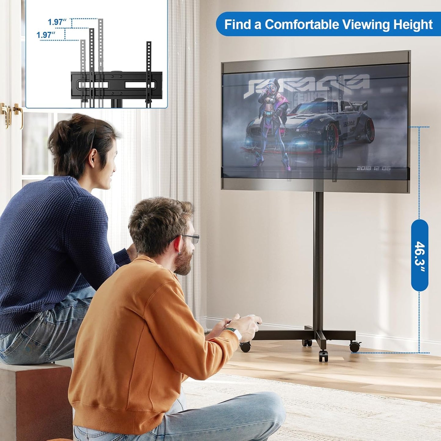 Mobile TV Cart Rolling TV Stand for 23-65 Inch LCD LED OLED 4K Smart Tvs up to 110Lbs, Height Adjustable Portable AV Cart with Wheels and Tilt Mount, Outdoor TV Stand Mount, Max VESA 400X400Mm