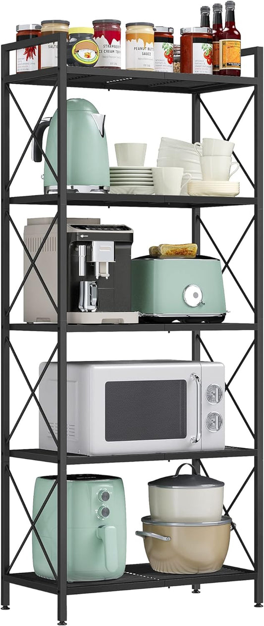 5-Tier Metal Storage Rack, Shelving Unit with X Side Frames, Dense Mesh, 12.6 X 23.6 X 57.3 Inches, for Entryway, Kitchen, Living Room, Bathroom, Industrial Style, Ink Black UBSC165B01