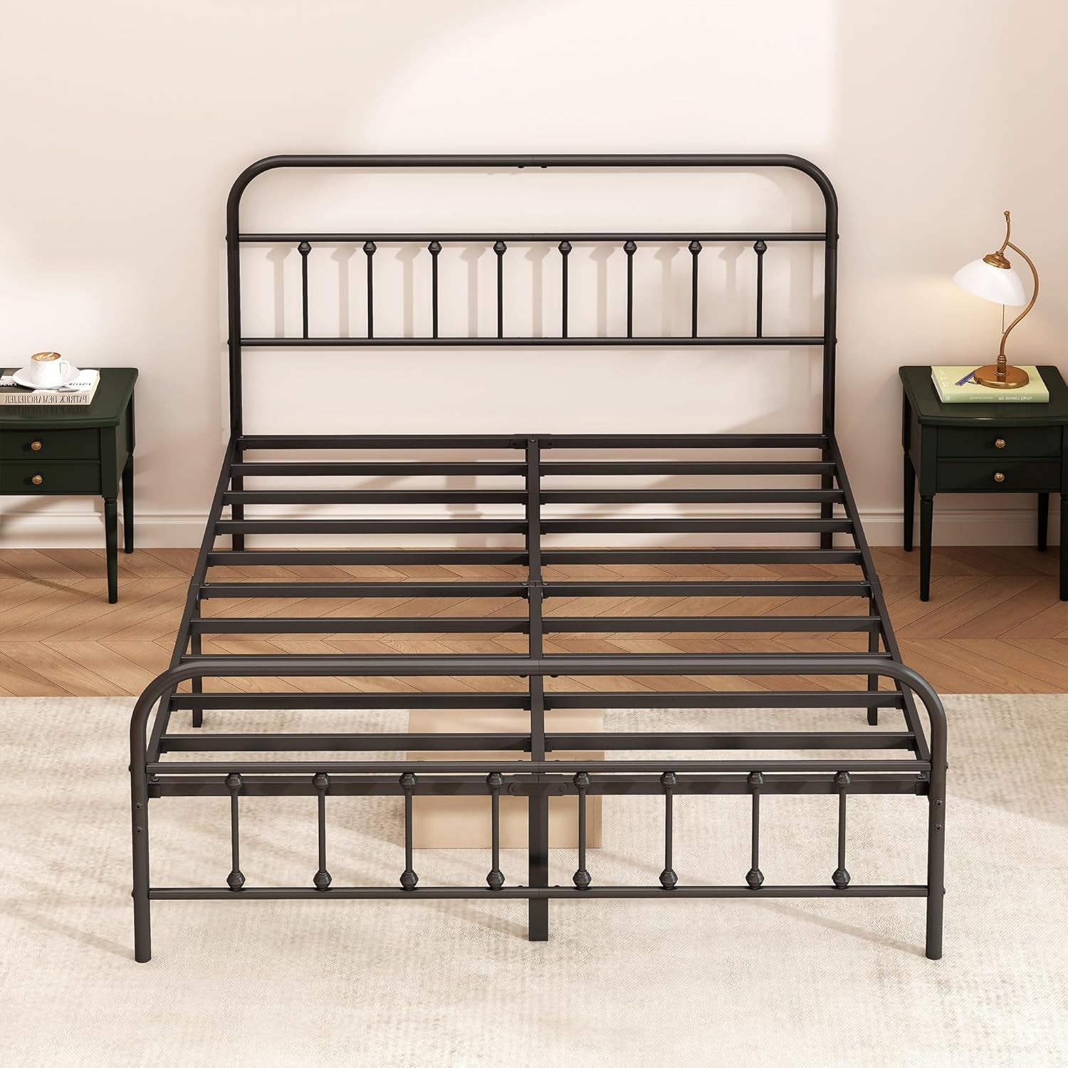 Metal Bed Frame - Structurally Stable Heavy Duty Steel Slat Supported King Bed Frames,No Box Spring Needed for Easy Removal and Transport.