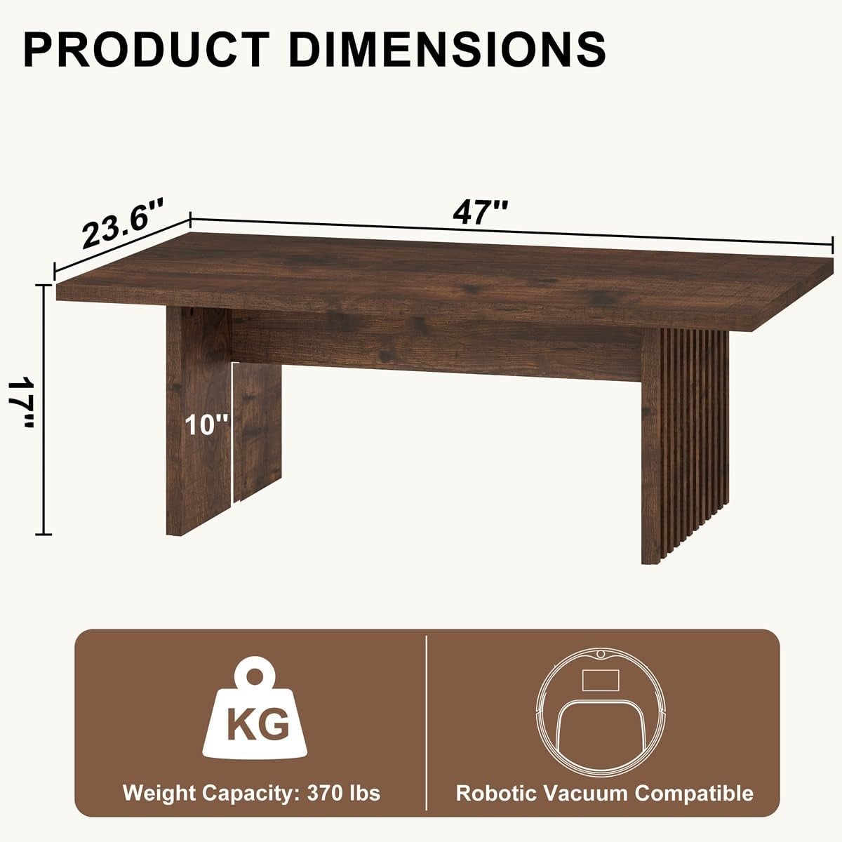 47 Inch Coffee Table, Fluted Side Panels Coffee Tables for Living Room, Large Wooden Tabletop Center Table, Farmhouse Living Room Tables for Lounge, Office, Rustic Oak