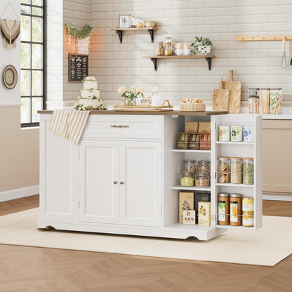 Kitchen Island Cart with Storage, 47'' Kitchen Storage Island on Wheels with 2 Drawers, Rolling Island Table with Adjustable Shelves, Mobile Buffet Sideboard Cabinet for Dining Room, White