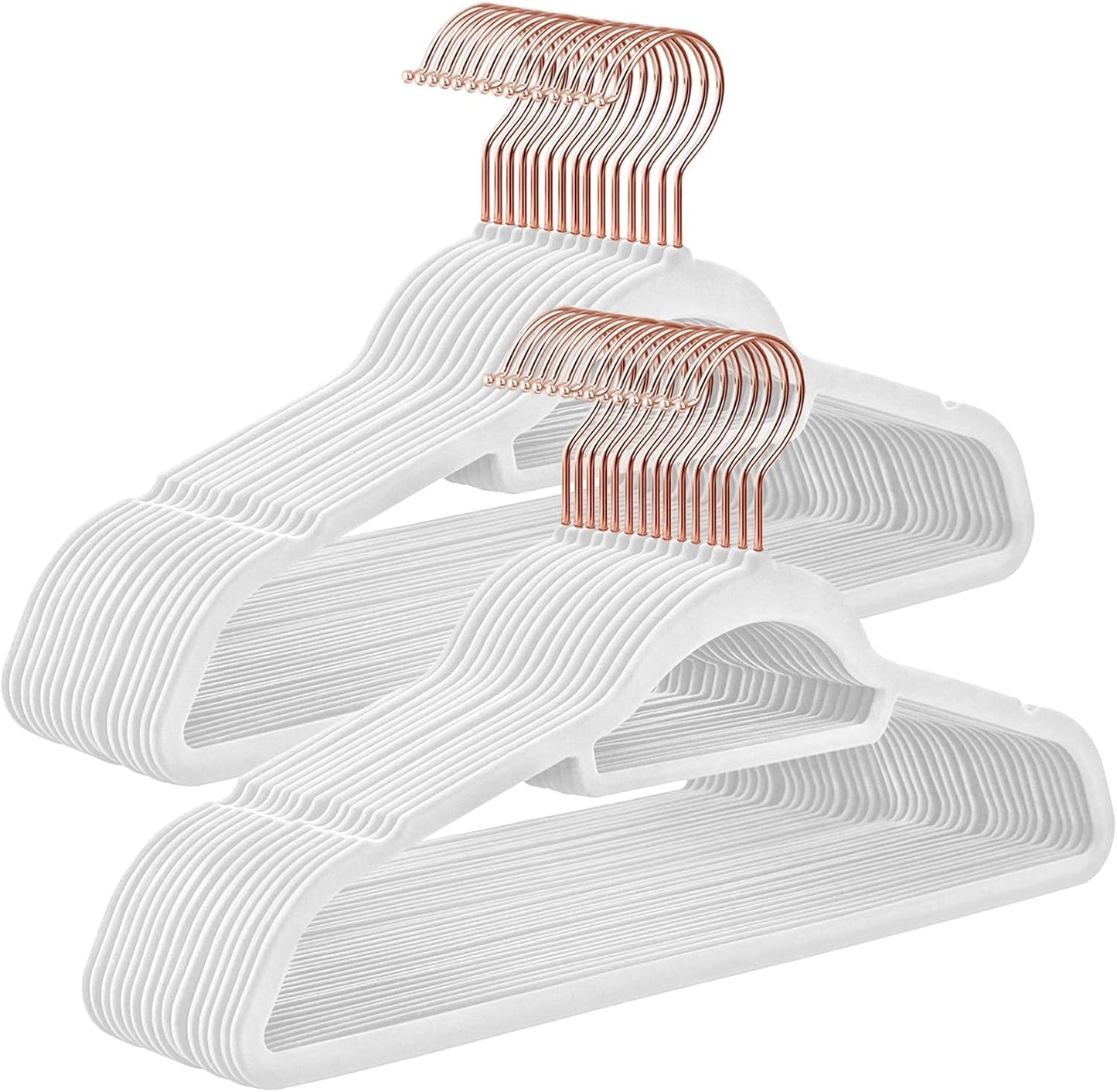 Velvet Hangers, Set of 50 Clothes Hanger with Rose Gold Swivel Hook, Non-Slip, and Space-Saving, 0.2-Inch Thick, 17.1-Inch Long for Coat, Shirt, Dress, Pants, Tie, Coral Pink UCRF21PK50