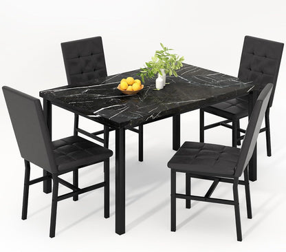 Kitchen Table Set 5 Piece Dining Room Table Set Marble Dining Table 4 Chair Dining Table Set for Kitchen Living Room Breakfast Small Spaces (Black)