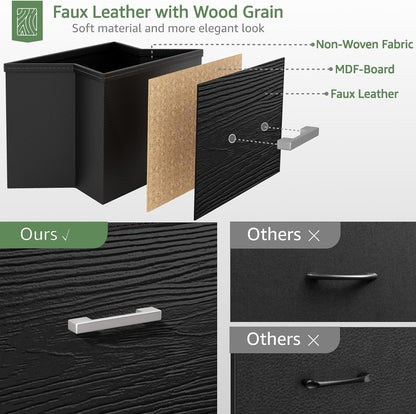 Bedroom Sets Nightstand Set 3 Piece Black with 6 Fabric Drawers Modern