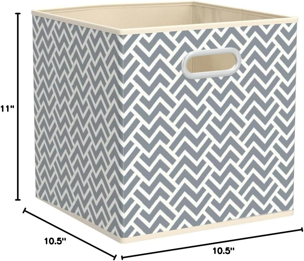Collapsible Storage Bins with Handle, Space-Saving, Breathable Cube Organizer, 10.5" X 10.5" X 11", Chevron Grey, 6-Pack
