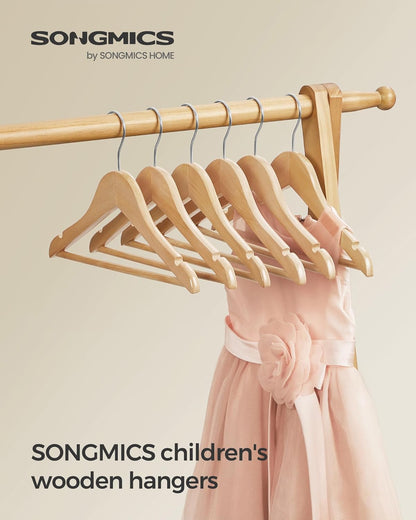 Kids Wooden Hangers 20 Pack, Solid Wood Baby Hangers, Children'S Coat Hangers with Pants Bar, Shoulder Notches, Swivel Hooks, 12.6 X 7.5 Inches, Natural and Silver UCRW06NL